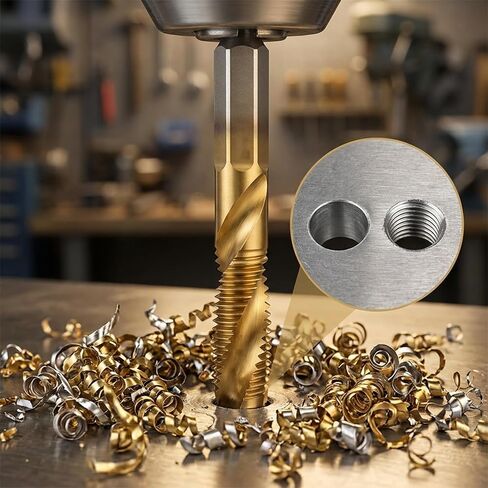 6 Pcs Drill Tap Set, Metric M3 M4 M5 M6 M8 M10, Titanium Coated Carbon Steel Combination Drill and Tap Bits, Hex Shank Thread Tapping Tool for Aluminum Plastic Wood Gold Metal Drilling Kit in Kuwait