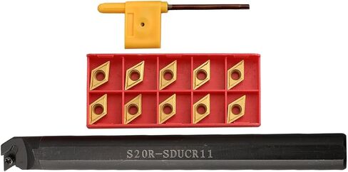 S20R-SDUCR11 Lathe Turning Boring Bar 20x200mm with 10pcs DCMT11T304 Carbide Inserts, T15 Wrench Included for Semi-Finishing and Finishing Steel Cutting Operations in Kuwait