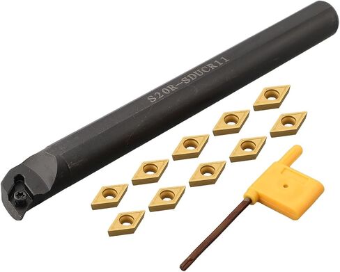 S20R-SDUCR11 Lathe Turning Boring Bar 20x200mm with 10pcs DCMT11T304 Carbide Inserts, T15 Wrench Included for Semi-Finishing and Finishing Steel Cutting Operations in Kuwait