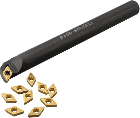 S20R-SDUCR11 Lathe Turning Boring Bar 20x200mm with 10pcs DCMT11T304 Carbide Inserts, T15 Wrench Included for Semi-Finishing and Finishing Steel Cutting Operations in Kuwait