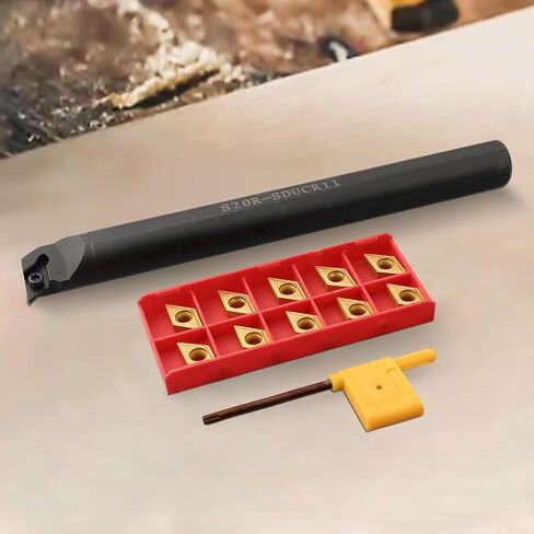 S20R-SDUCR11 Lathe Turning Boring Bar 20x200mm with 10pcs DCMT11T304 Carbide Inserts, T15 Wrench Included for Semi-Finishing and Finishing Steel Cutting Operations in Kuwait