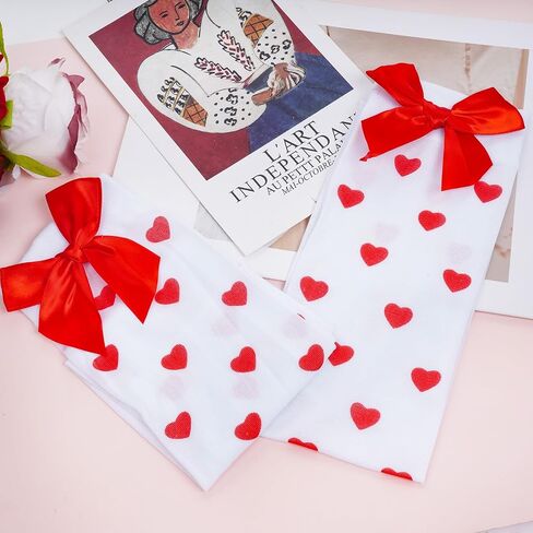 Rbenxia 1 Pair Knee High Socks Stockings with Bows Heart Pattern Thigh High Socks for Women Valentine's Day Halloween in Saudi Arabia