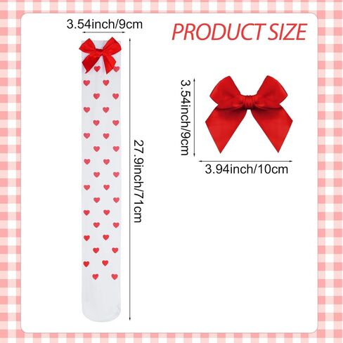 Rbenxia 1 Pair Knee High Socks Stockings with Bows Heart Pattern Thigh High Socks for Women Valentine's Day Halloween in Saudi Arabia