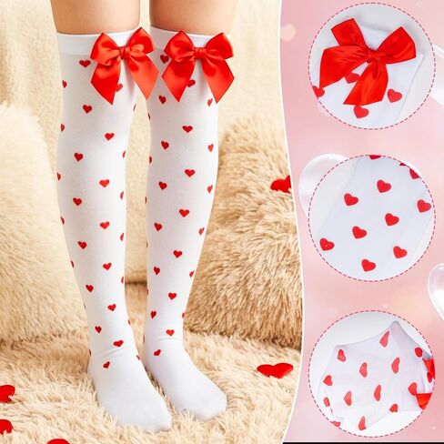 Rbenxia 1 Pair Knee High Socks Stockings with Bows Heart Pattern Thigh High Socks for Women Valentine's Day Halloween in Saudi Arabia