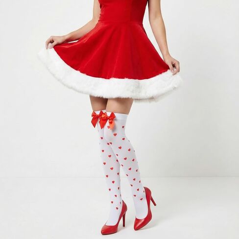 Rbenxia 1 Pair Knee High Socks Stockings with Bows Heart Pattern Thigh High Socks for Women Valentine's Day Halloween in Saudi Arabia