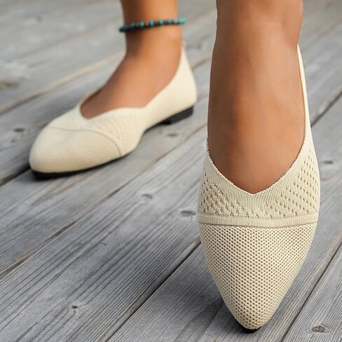 Women's Knit Pointed Toe Flat Shoes, Breathable Casual Slip On Loafers for Daily Wear in Kuwait