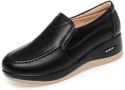 Women's Leather Slip On Wedge Loafers Comfortable Platform Walking Shoes Casual Non-Slip Work Shoes for Office & Daily Wear in Saudi Arabia