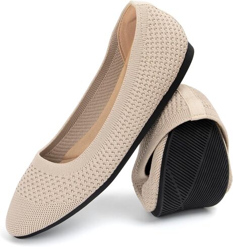 Casual Ballet Flats for Women Foldable Closed Round Toe Work Office Dressy Shoes Women's Comfortable Knit Flat Shoes with Slight Arch Support Washable Slip-on in Kuwait