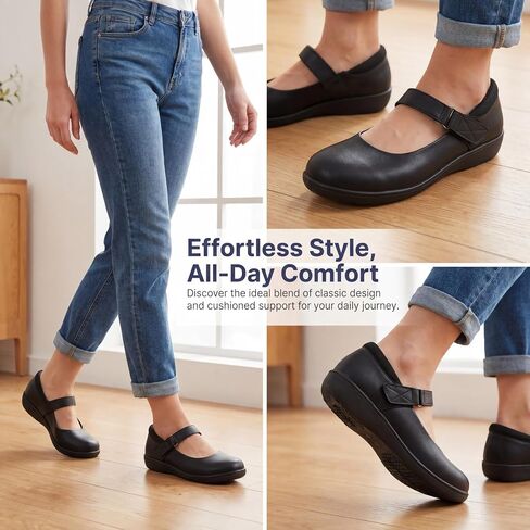 Womens Ballet Mary Jane Flats, Comfortable Business Office Dress Shoes for Women, Dressy & Work with Adjustable Strap, Arch Support Non-Slip Casual Flat Shoes in Kuwait