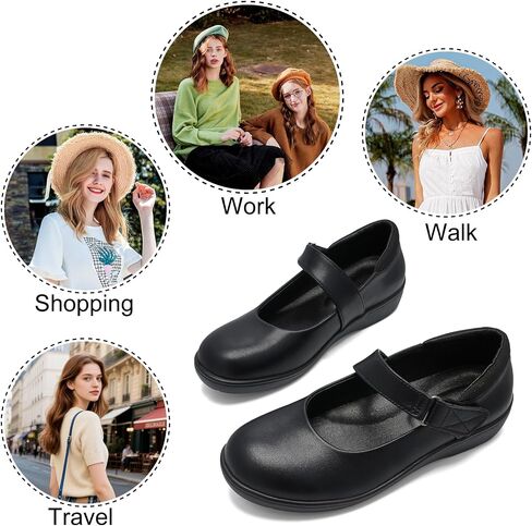 Womens Ballet Mary Jane Flats, Comfortable Business Office Dress Shoes for Women, Dressy & Work with Adjustable Strap, Arch Support Non-Slip Casual Flat Shoes in Kuwait