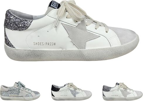 Women's German Training Sneakers, Y2K Star Patch Glitter Fashion Shoes, Breathable Lining Anti-Slip Sole Distressed Color Blocking for Street Style Wear in Kuwait