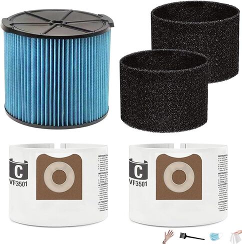 1 Pack VF3500 Filters + 2 Pack Foam Sleeves + 2 Pack VF3501 Bags, for Ridgid WD3050 WD4080 4000RV 4500RV, Compatible with 3-4.5 Gallon Shop Vac Wet/Dry Vacuums in Kuwait