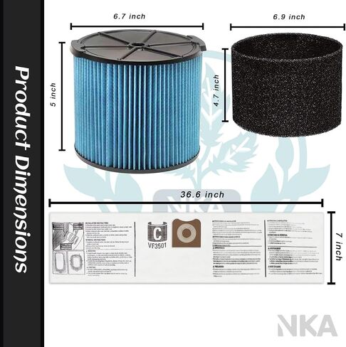 1 Pack VF3500 Filters + 2 Pack Foam Sleeves + 2 Pack VF3501 Bags, for Ridgid WD3050 WD4080 4000RV 4500RV, Compatible with 3-4.5 Gallon Shop Vac Wet/Dry Vacuums in Kuwait