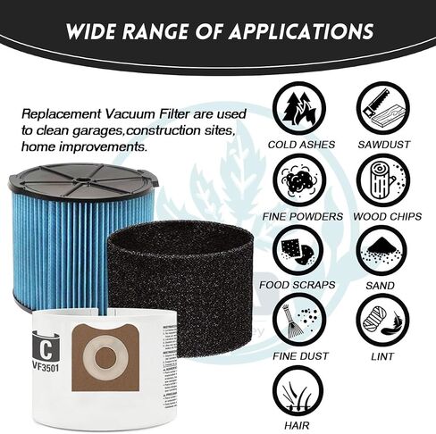 1 Pack VF3500 Filters + 2 Pack Foam Sleeves + 2 Pack VF3501 Bags, for Ridgid WD3050 WD4080 4000RV 4500RV, Compatible with 3-4.5 Gallon Shop Vac Wet/Dry Vacuums in Kuwait