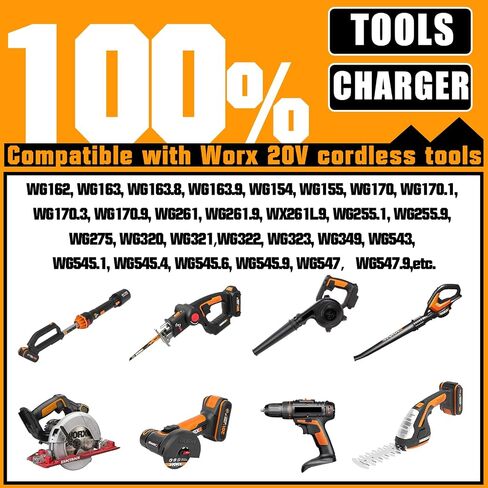 Upgraded 8000mAh 20V Replacement for Worx 20V Battery and Charger Kit WA3575 WA3525 WA3520 WG151s WG155s WG545s Compatible with Worx Battery 20V 2X20V Cordless Tools in Kuwait