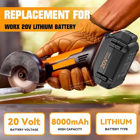 Upgraded 8000mAh 20V Replacement for Worx 20V Battery and Charger Kit WA3575 WA3525 WA3520 WG151s WG155s WG545s Compatible with Worx Battery 20V 2X20V Cordless Tools in Kuwait