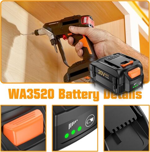 Upgraded 8000mAh 20V Replacement for Worx 20V Battery and Charger Kit WA3575 WA3525 WA3520 WG151s WG155s WG545s Compatible with Worx Battery 20V 2X20V Cordless Tools in Kuwait