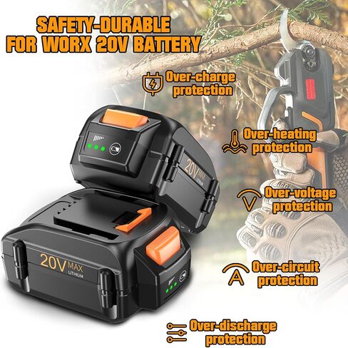 Upgraded 8000mAh 20V Replacement for Worx 20V Battery and Charger Kit WA3575 WA3525 WA3520 WG151s WG155s WG545s Compatible with Worx Battery 20V 2X20V Cordless Tools in Saudi Arabia