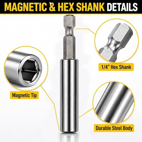 4 Pack Magnetic Bit Holder, 1/4 Inch Hex Shank Drill Bit Extension, Impact Driver Extension Bit Holder, Quick Change Screwdriver Bit Holder for Drill, DIY, Woodworking, Furniture Assembly, Home Repair in Kuwait