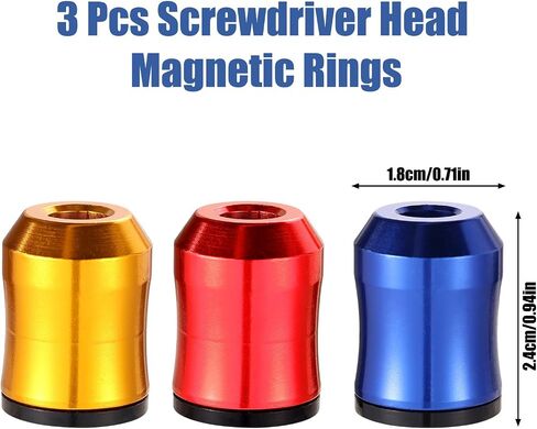3 Pcs Screwdriver Head Magnetic Ring, Aluminum Alloy Bit Magnetizer Rings Tool for Hex Screwdriver and Power Bits Removable Magnetic Magnet Screw Holder for DIY Repair in Kuwait