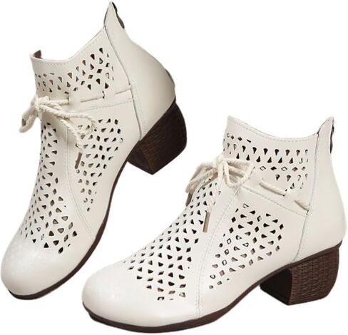 Women's summer fashion ankle boots - Soft sole, lightweight and comfortable, with perforated ventilation. Casual chunky heel sandals. in Kuwait