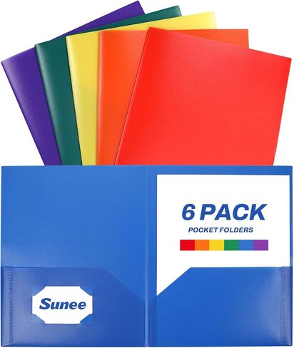 SUNEE Folders with Pockets (6 Pack, Pastel Colors), Plastic Folders with Pockets, Poly Folders for Documents Letter Size, 2 Pocket Folders for Kids, Home, School, Office in Saudi Arabia