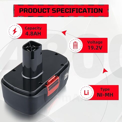 4800mAh C-3 19.2V Ni-MH Battery Replacement for Craftsman 19.2V DieHard C-3 Cordless Tools – Compatible with Craftsman Models 315.115410, 315.11485, 130279005, 1323903, 120235021, 11375 in Kuwait