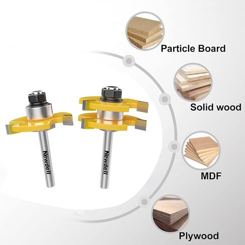 Newdeli Shaker Door Router Bit Set with Tongue and Groove Router Bits 1/4 Inch Shank Professional Carbide Milling Cutters for Cabinet Door in Kuwait