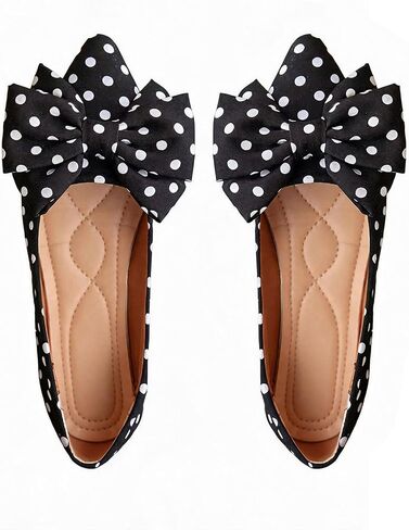 GORGLITTER Women's Polka Dots Ballet Flats Bowknot Pointed Toe Ballerina Flats Closed Toe Comfortable Dress Shoes in Kuwait