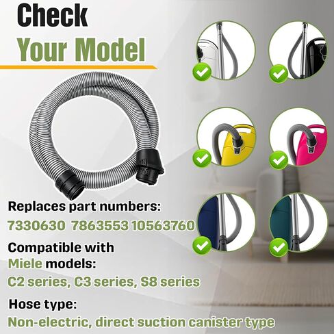 C3 Vacuum Hose Compatible with Miele Vacuum Cleaner C2, C3, S8 Series – Non‑Electric Vacuum Suction Hose for Canister Vacuums – Restores Suction & Reach – Replaces 10563760, 7330630, 7863553 in Kuwait
