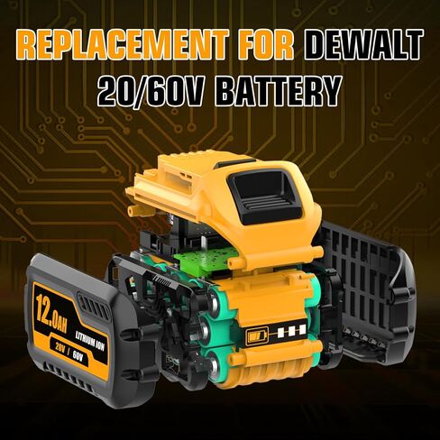 2-Pack 12000mAh High Capacity Battery and DCB102 Charger Replacement for Dewalt 20V/60V MAX Lithium Ion Battery Compatible with DCB606 DCB609 DCB612 DCB208 DCB207 DCB206 Cordless Power Tools in Saudi Arabia