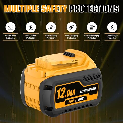 2-Pack 12000mAh High Capacity Battery and DCB102 Charger Replacement for Dewalt 20V/60V MAX Lithium Ion Battery Compatible with DCB606 DCB609 DCB612 DCB208 DCB207 DCB206 Cordless Power Tools in Saudi Arabia