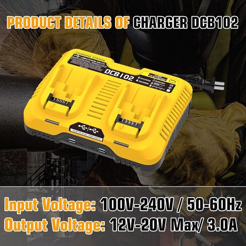 2-Pack 12000mAh High Capacity Battery and DCB102 Charger Replacement for Dewalt 20V/60V MAX Lithium Ion Battery Compatible with DCB606 DCB609 DCB612 DCB208 DCB207 DCB206 Cordless Power Tools in Saudi Arabia