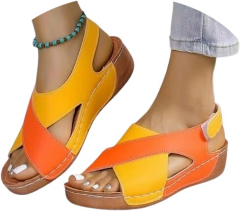 Women's Contrast Color Wedge Orthopedic Sandals 2025 Womens Crisscross Strap Open Toe Summer Shoes Comfortable Orthopedic Sandals with Arch Support for Women in Kuwait