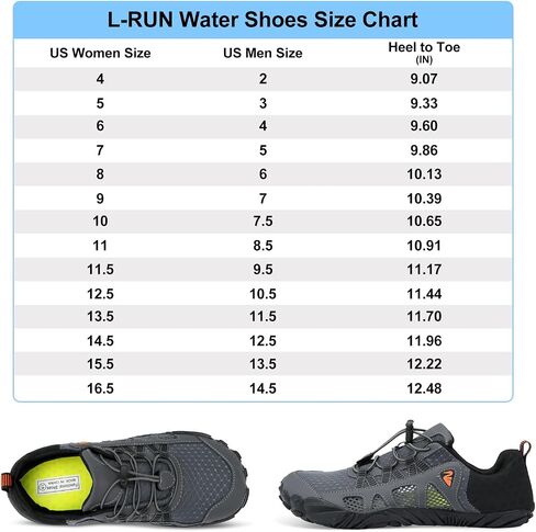 L-RUN Water Hiking Shoes Men Womens Swim Shoes for Surf Barefoot Aqua Socks Reef Shoes Grey M US (Women 13, Men 12)=EU45 in Kuwait