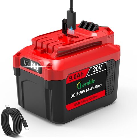 【USB-C Fast Charge】 20V9.0AH Replacement for Craftsman 20V Battery with 65W Type-C Input/Output Port, Compatible with Craftsman V20 Battery CMCB204, CMCB205, CMCB206, CMCB209, CMCB202, CMCB201 in Kuwait
