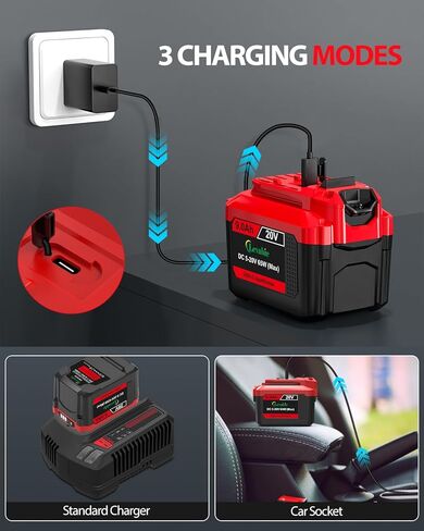 【USB-C Fast Charge】 20V9.0AH Replacement for Craftsman 20V Battery with 65W Type-C Input/Output Port, Compatible with Craftsman V20 Battery CMCB204, CMCB205, CMCB206, CMCB209, CMCB202, CMCB201 in Kuwait