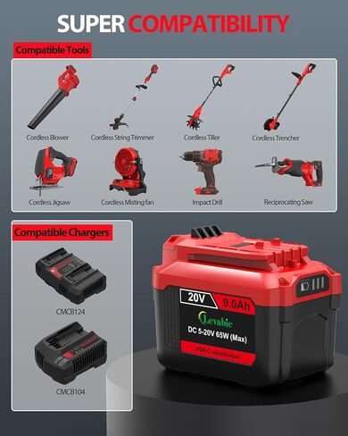 【USB-C Fast Charge】 20V9.0AH Replacement for Craftsman 20V Battery with 65W Type-C Input/Output Port, Compatible with Craftsman V20 Battery CMCB204, CMCB205, CMCB206, CMCB209, CMCB202, CMCB201 in Kuwait