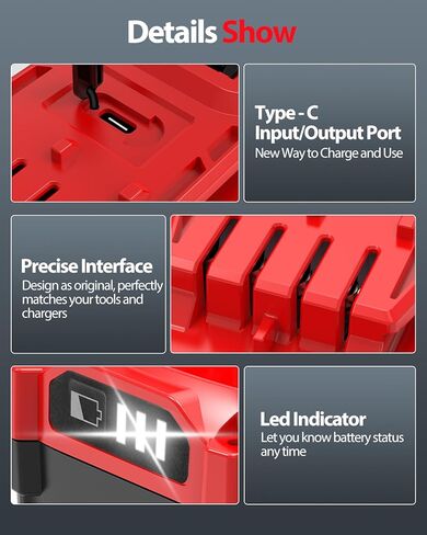 【USB-C Fast Charge】 20V9.0AH Replacement for Craftsman 20V Battery with 65W Type-C Input/Output Port, Compatible with Craftsman V20 Battery CMCB204, CMCB205, CMCB206, CMCB209, CMCB202, CMCB201 in Kuwait