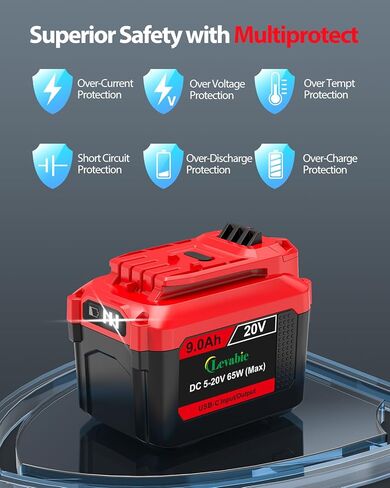 【USB-C Fast Charge】 20V9.0AH Replacement for Craftsman 20V Battery with 65W Type-C Input/Output Port, Compatible with Craftsman V20 Battery CMCB204, CMCB205, CMCB206, CMCB209, CMCB202, CMCB201 in Kuwait