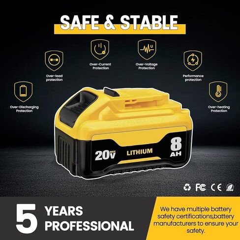 Replacement for Dewalt 20V Max Battery: 8.0Ah Lithium Batteries Compatible with Dewalt DCB200 Cordless Power Tools Craft Woodworker Gardening Work 2 Pack in Kuwait