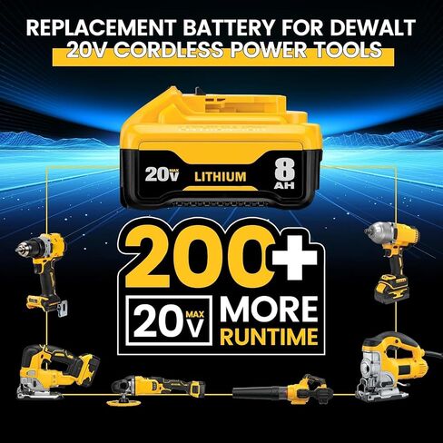 Replacement for Dewalt 20V Max Battery: 8.0Ah Lithium Batteries Compatible with Dewalt DCB200 Cordless Power Tools Craft Woodworker Gardening Work 2 Pack in Kuwait