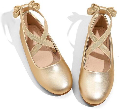 Girls White Ballet Flats with Bow, Mary Jane Style Dress Shoes, Round Toe, Synthetic Leather, Little Kid in Kuwait