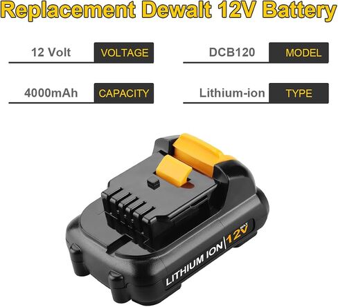 Powilling 12V DCB120 4.0Ah Battery Compatible with Dewalt 12V Battery and Charger Kit Replacement for 12 Volt Max DCB124 DCB126 DCB127 DCB122 DCB125 (Not for 20V) in Kuwait
