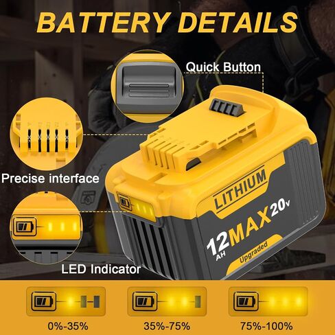 4 Packs 12.0Ah Battery Replacement for Dewalt 20V Max Battery Compatible with 20 Volt Dewalt Batteries Cordless Power Tools DCB200 DCB201 DCB204 DCB205 DCB206 DCB207 in Saudi Arabia