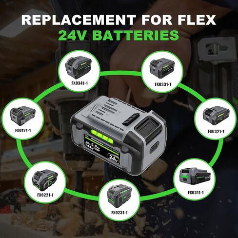 TenHutt FX0331-1 6.0Ah Replacement for Flex 24v Battery FX0221-1/FX0311-1/ FX0321-1/FX0121-1/FX0341-1/FX0231-1, Compatible with Flex 24 Volt Power Tool & Charger FX0411/FX0421/FX0431/FX0451/FX0411-1C in Kuwait
