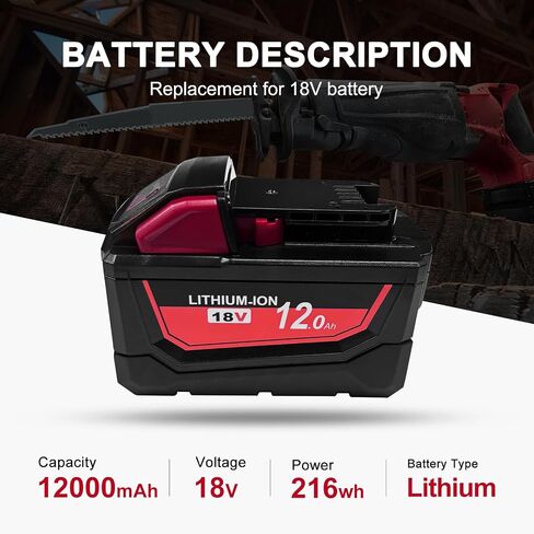 DZEKO 12Ah 15Cells 2Packs Replacement Battery for Milwaukee 18V Battery M18 Compatible with Milwaukee 18V Power Tools and Chargers in Kuwait