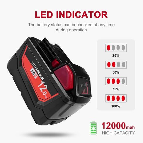 DZEKO 12Ah 15Cells 2Packs Replacement Battery for Milwaukee 18V Battery M18 Compatible with Milwaukee 18V Power Tools and Chargers in Kuwait