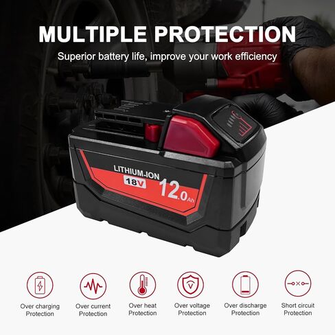 DZEKO 12Ah 15Cells 2Packs Replacement Battery for Milwaukee 18V Battery M18 Compatible with Milwaukee 18V Power Tools and Chargers in Kuwait