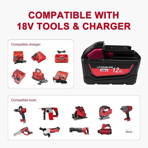 DZEKO 12Ah 15Cells 2Packs Replacement Battery for Milwaukee 18V Battery M18 Compatible with Milwaukee 18V Power Tools and Chargers in Kuwait